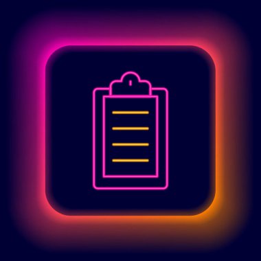 Parlayan neon hattı spor eğitim programı veya fitness planı simgesi siyah arkaplanda izole edildi. Renkli taslak konsepti. Vektör