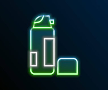 Parlak neon çizgisinde siyah arkaplanda jel köpük ikonu var. Tıraş köpüğü. Renkli taslak konsepti. Vektör