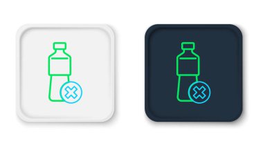 Beyaz arkaplanda su şişesi simgesi yok. Plastik şişe yok. Su şişesi yasak tabelası. Renkli taslak konsepti. Vektör