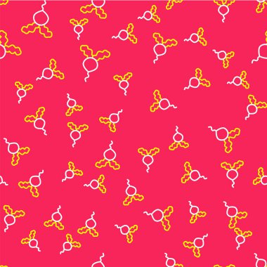 Kırmızı arkaplanda çizgi turp simgesi izole edildi. Vektör