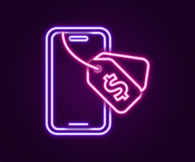 Parlayan neon hattı açık artırma simgesi siyah arkaplanda izole edildi. Teklif tabelası. Açık arttırma teklifi. Satış ve alıcılar. Renkli taslak konsepti. Vektör