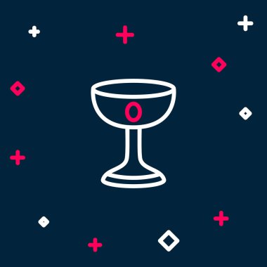 Hristiyan kadeh simgesi mavi arkaplanda izole edildi. Hıristiyanlık ikonu. Mutlu Paskalyalar. Renkli taslak konsepti. Vektör