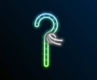 Parlayan neon hattı Crook simgesi siyah arkaplanda izole edildi. Eski Mısır sembolü. Mısırın asaları. Renkli taslak konsepti. Vektör
