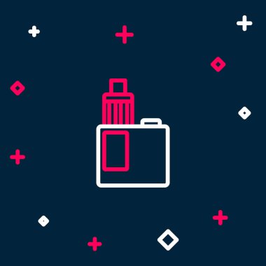 Satır Vape mod aygıt simgesi mavi arkaplanda izole edildi. Tüttürme aleti. Buharlaştırıcı Cihaz. Renkli taslak konsepti. Vektör