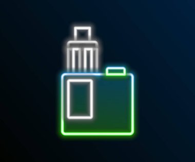 Parlayan neon hattı Vape mod aygıt simgesi siyah arkaplanda izole edildi. Tüttürme aleti. Buharlaştırıcı Cihaz. Renkli taslak konsepti. Vektör
