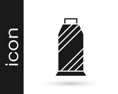 Beyaz arkaplanda siyah dikiş ipliği izole edilmiş. İplik makarası. İplik kutusu. Vektör.