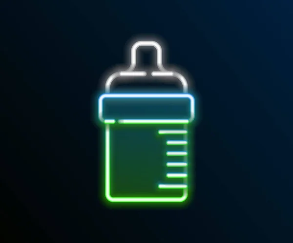 Leuchtende Neon Linie Baby Flasche Symbol Isoliert Auf Schwarzem Hintergrund — Stockvektor