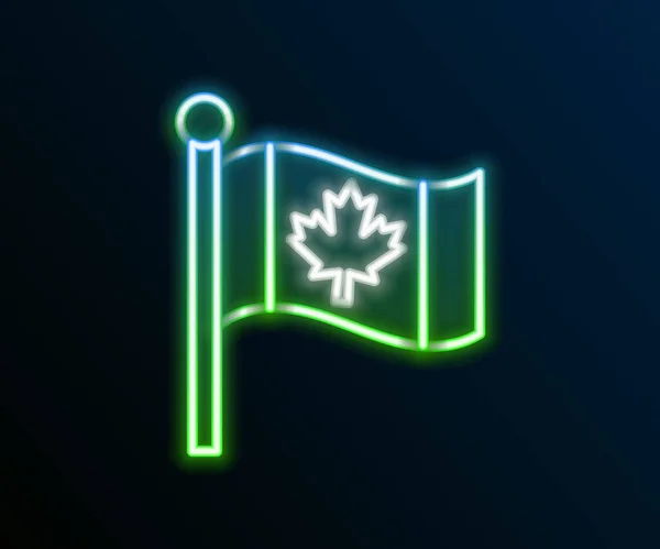 黒の背景に隔離されたカナダのアイコンのネオンラインの旗を輝く 旗竿に北アメリカの国旗 カラフルなアウトラインコンセプト ベクトル — ストックベクタ