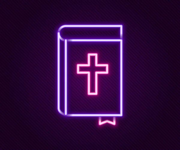 Ragyogó Neon Vonal Szent Biblia Ikon Elszigetelt Fekete Háttér Színes — Stock Vector