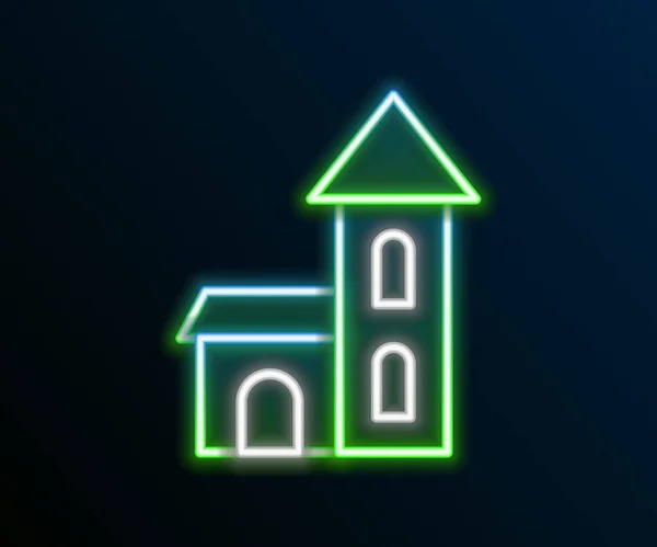 Zářící Neonová Linie Kostel Budovy Ikona Izolované Černém Pozadí Christian — Stockový vektor