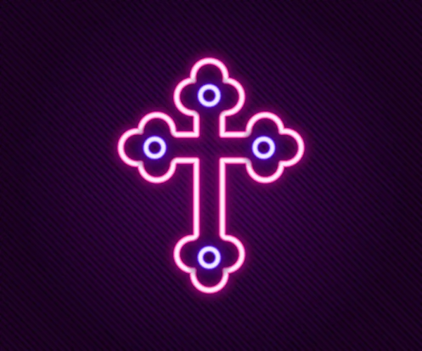 Glowing Neon Line Christian Cross Icon Isolated Black Background Church — Stock Vector