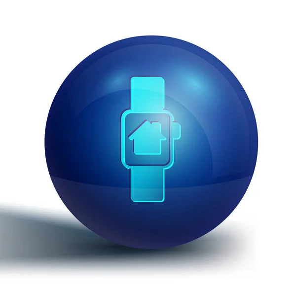 Blue Smart Hem Med Smart Klocka Ikon Isolerad Vit Bakgrund — Stock vektor