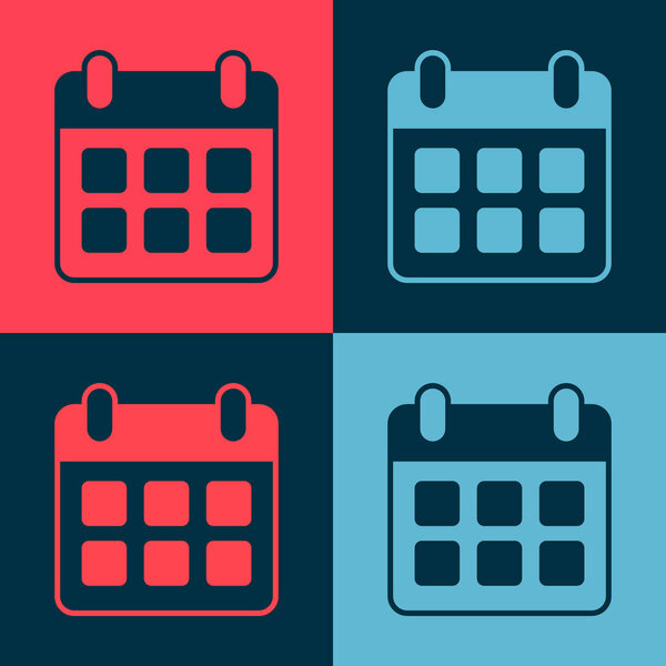 Pop art Travel planning calendar and airplane icon isolated on color background. A planned holiday trip.  Vector