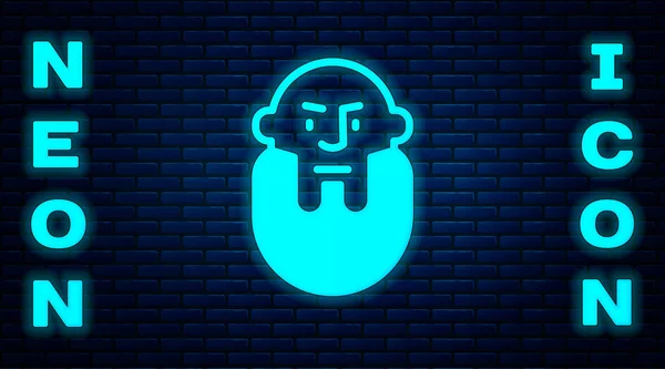 Glowing Neon Viking Head Icon Isolated Brick Wall Background Vector — Stock Vector