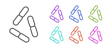 Siyah çizgi Virüs simgesi beyaz arkaplanda izole edildi. Corona virüsü 2019-nCoV. Bakteri ve mikroplar, hücre kanseri, mikrop, mantar. Simgeleri renklendirin. Vektör.