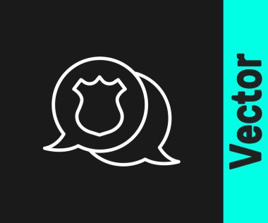 Beyaz çizgi polis rozeti simgesi siyah arkaplanda izole edildi. Şerif rozeti. Vektör