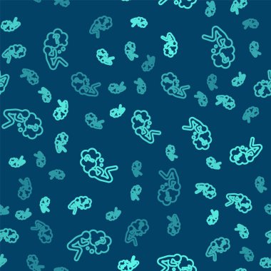 Yeşil çizgi insan kafası ve soru işareti ikonu mavi arka planda izole edilmiş pürüzsüz desen. Vektör