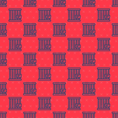 Mavi çizgi hayvan kafesi ikonu kırmızı arka planda izole edilmiş pürüzsüz desen. Vektör