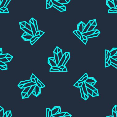 Yeşil çizgi sihirli taş ikonu mavi arkaplanda izole edilmiş pürüzsüz desen. Fantezi kristali. Maç için mücevher. Vektör