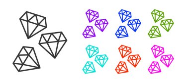 Siyah çizgi taşı simgesi beyaz arkaplanda izole edilmiş. Mücevher sembolü. Elmas. Simgeleri renklendirin. Vektör