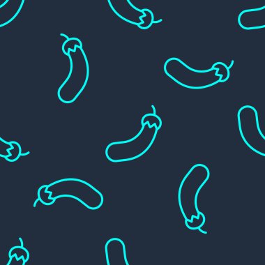 Yeşil çizgi patlıcan simgesi mavi arka planda izole edilmiş kusursuz desen. Vektör