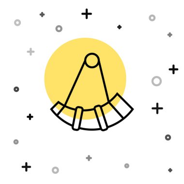 Beyaz arka planda siyah çizgi avcı boynuzu simgesi izole edildi. Rastgele dinamik şekiller. Vektör