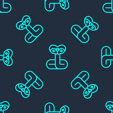 Yeşil çizgi Yılan simgesi mavi arkaplandaki kusursuz deseni izole etti. Vektör