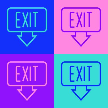 Pop Art Line Fire çıkış simgesi renk arkaplanında izole edildi. Acil durum ikonunu ateşle. Vektör