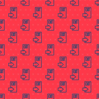 Kırmızı arkaplanda mavi çizgi yangın çıkış ikonu izole edilmiş. Acil durum ikonunu ateşle. Vektör