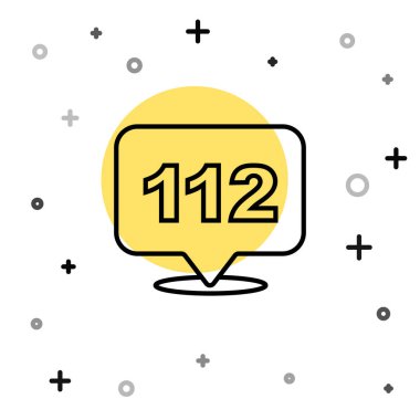 Beyaz arka planda 911 'i arayan siyah hat telefonu izole edildi. Polis, ambulans, itfaiye, çağrı, telefon. Rastgele dinamik şekiller. Vektör