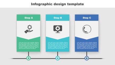 Ayarlar elde, konum teçhizat ve telefon desteği ile 24 saat. Ticari bilgi şablonu. Vektör.