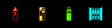 Elektronik sigara, Çakmak, Vape mod cihazı ve Puro simgesini ayarla. Vektör
