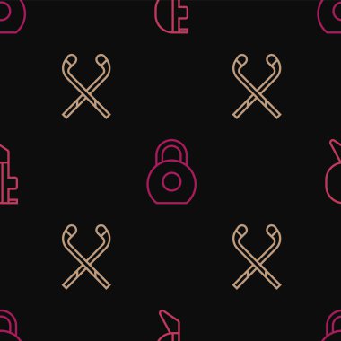 Eskrim miğferi maskesi, buz hokeyi sopaları ve kettlebell 'i kusursuz desenlere ayarlayın. Vektör