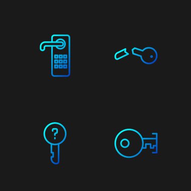 Satır anahtarı, tanımlanamayan anahtar, dijital kapı kilidi ve kırık. Renk simgeleri. Vektör