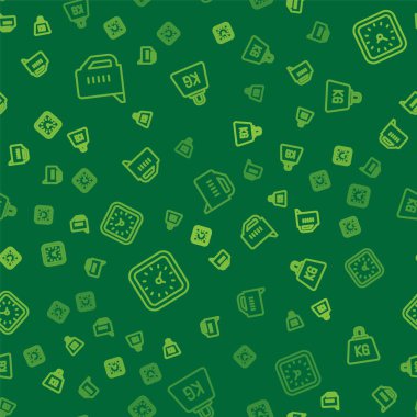 Çizgi ölçme kabını, saati ve ağırlığı kusursuz desene ayarlayın. Vektör