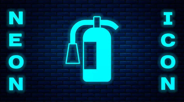 Glowing Neon Fire Extinguisher Icon Isolated Brick Wall Background Vector — Stock Vector