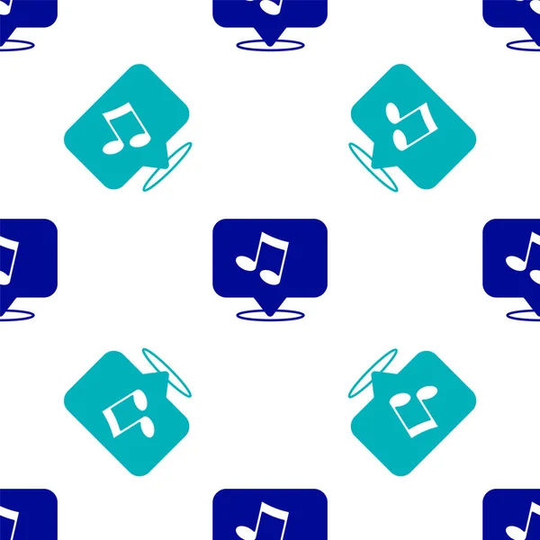 青の音楽ノート トーンアイコンは 白の背景にシームレスなパターンを分離 ベクトル — ストックベクタ