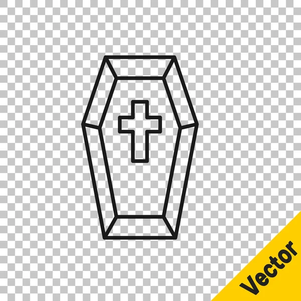 Sort Linje Kiste Med Christian Cross Ikon Isoleret Gennemsigtig Baggrund – Stock-vektor