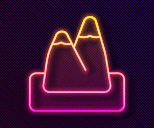 Gloeiende Neon Lijn Bergen Icoon Geïsoleerd Zwarte Achtergrond Symbool Van — Stockvector