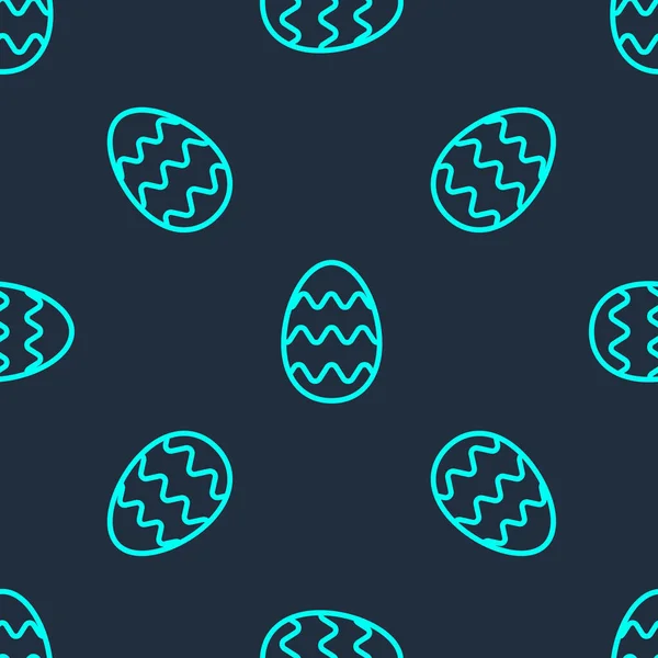 Green Line Easter Egg Icon Isolated Seamless Pattern Blue Background — Stock Vector