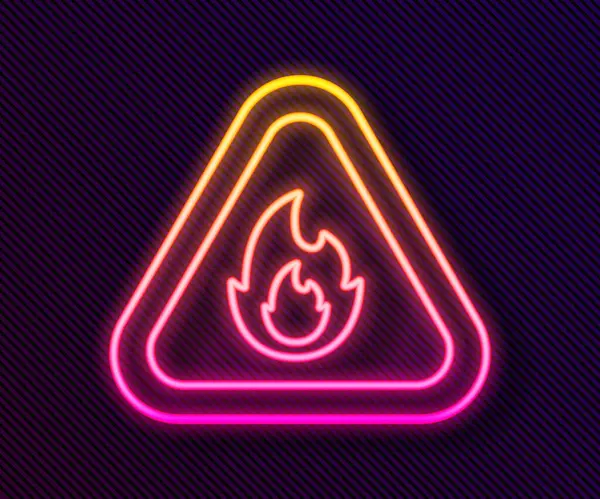 Zářící Neonová Čára Oheň Plamen Trojúhelníku Ikona Izolované Černém Pozadí — Stockový vektor