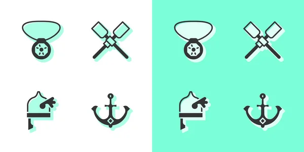 Set Anchor Necklace Gem Viking Horned Helmet Oars Paddles Boat — Stock Vector