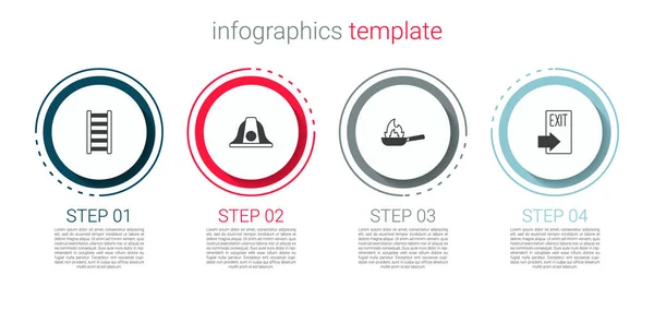 Установить Пожарный Выход Шлем Пожарного Пан Огнем Выходом Бизнес Инфографический — стоковый вектор