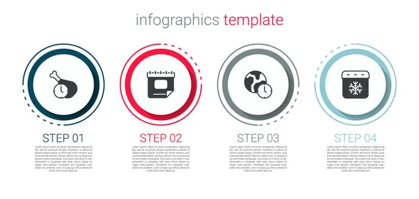 Definir Tempo Comida Calendário Mundo Inverno Modelo Infográfico Negócios Vetor — Vetor de Stock