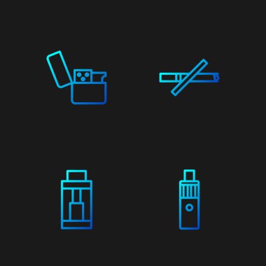 Vape mod cihazını ayarla, Çakmak ve Sigara İçilmez. Renk simgeleri. Vektör