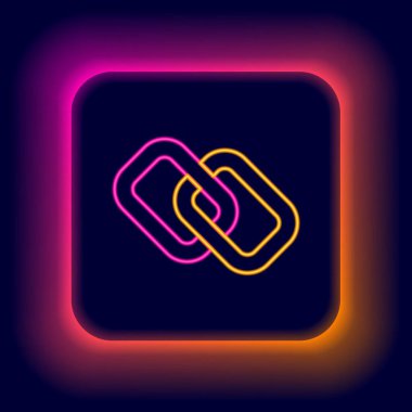 Parlayan neon hattı zincir bağlantısı simgesi siyah arkaplanda izole edildi. Bağlantı bekar. Hiper bağlantı zinciri sembolü. Renkli taslak konsepti. Vektör