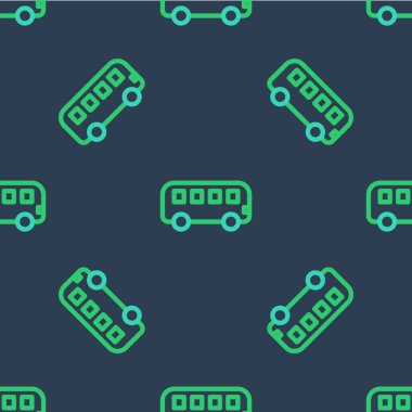 Çizgi otobüs oyuncağı simgesi mavi arka planda izole edilmiş. Vektör