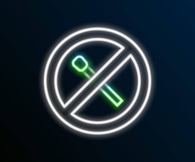 Parlayan neon hattı siyah arkaplanda izole edilmiş yangın kibrit kutusu yok. Ateş yakmak yok. Yanan kibrit daire şeklinde çapraz. Renkli taslak konsepti. Vektör