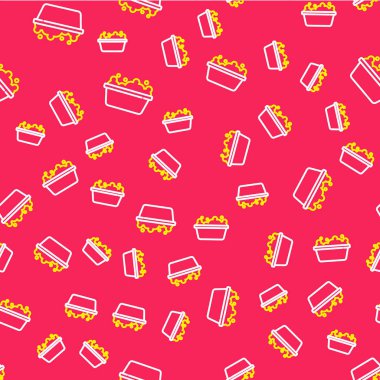 İkonun içinde köpük kabarcıkları olan Çizgili Bebek küveti kırmızı arka planda izole edilmiş pürüzsüz desen. Vektör