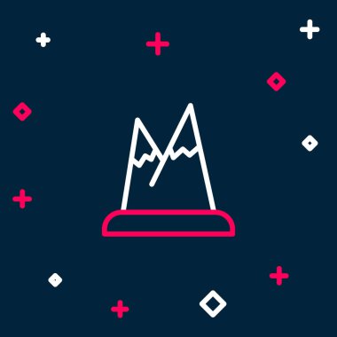 Çizgi Dağları simgesi mavi arkaplanda izole edildi. Zaferin ya da başarının sembolü. Renkli taslak konsepti. Vektör